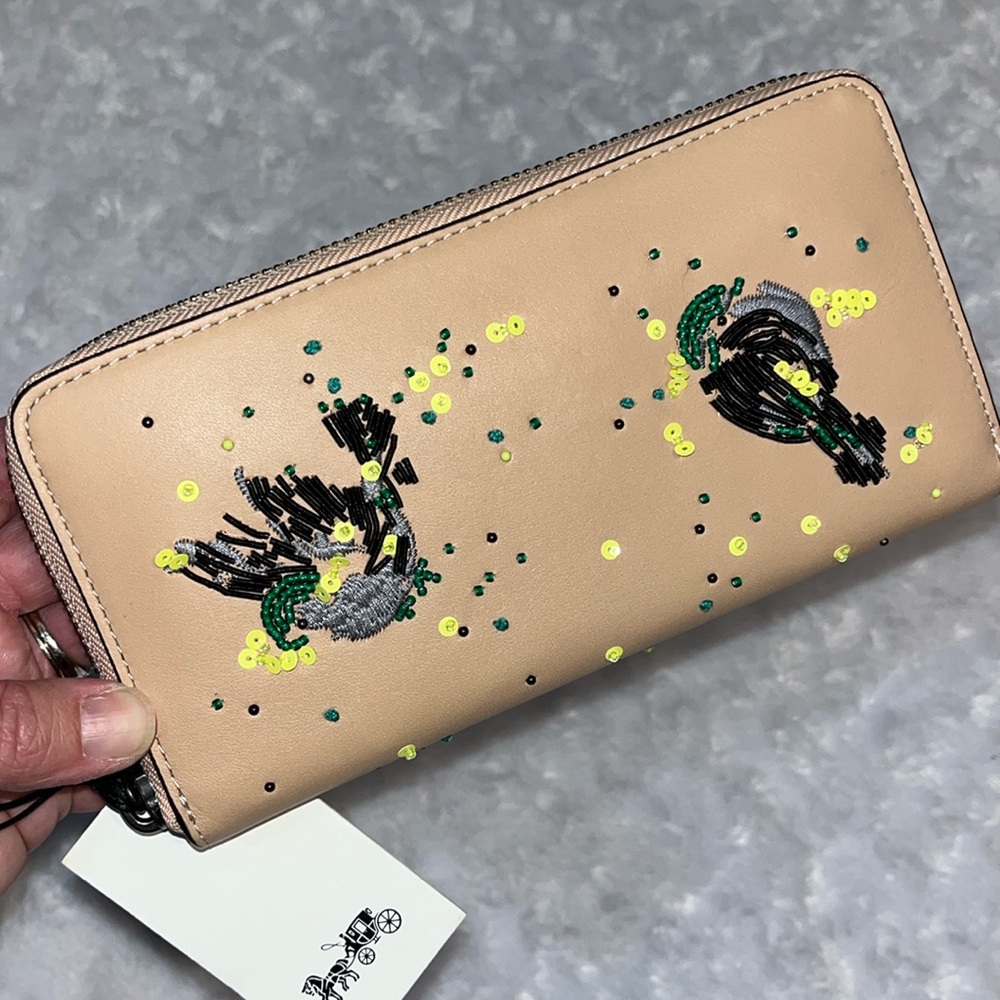 Coach NWT $350 MSRP Beaded Meadowlark Accordion Zip Wallet - Picture 4 of 15